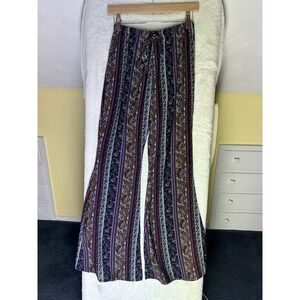 Band of Gypsies Paisley Pants S Black Blue Red Floral Flare Wide Leg Boho Beachy
